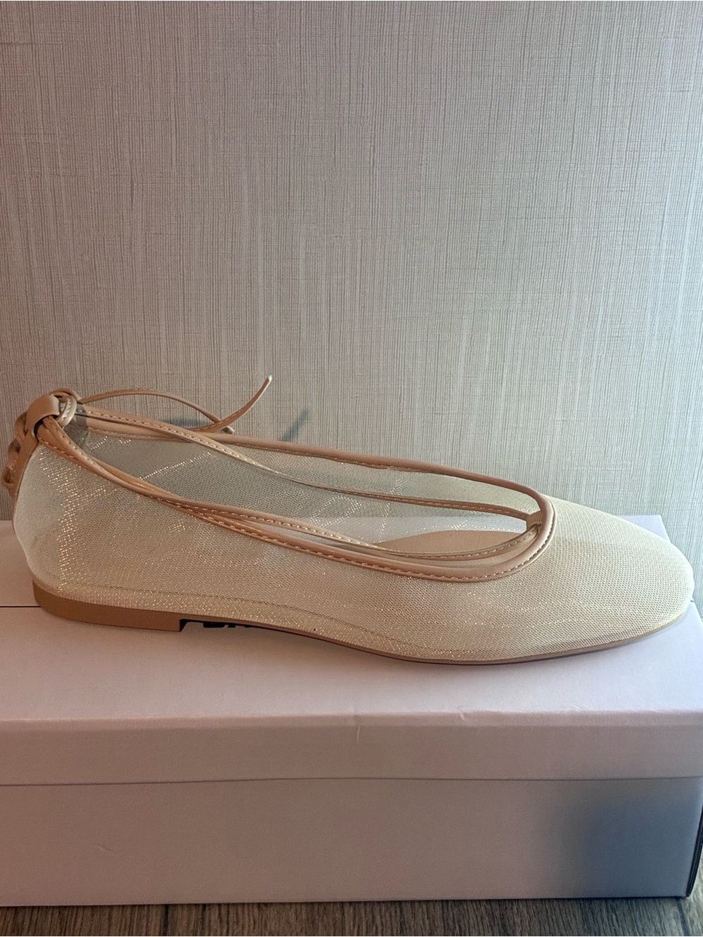 Cape Robbin Cream Mesh Ballet Flat with Ankle Tie